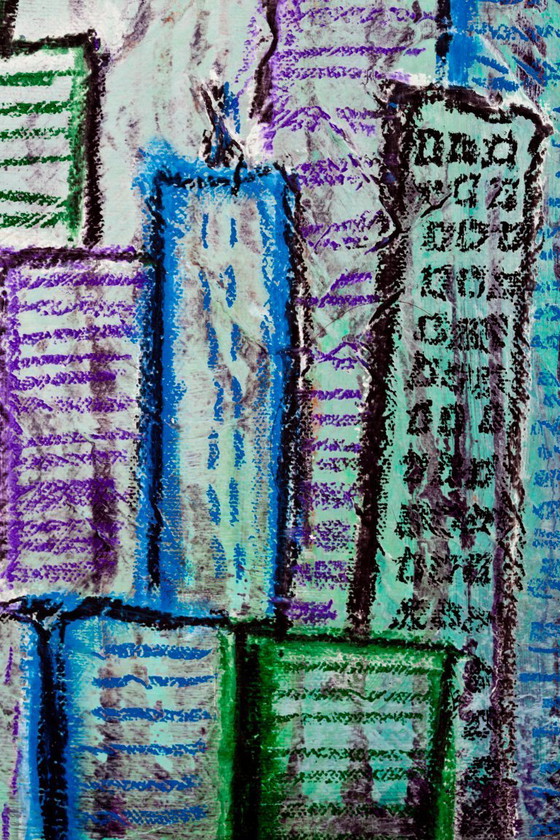 Image 1 of Contemporary paintig in teal, purple and green shades, acrylic on canvas