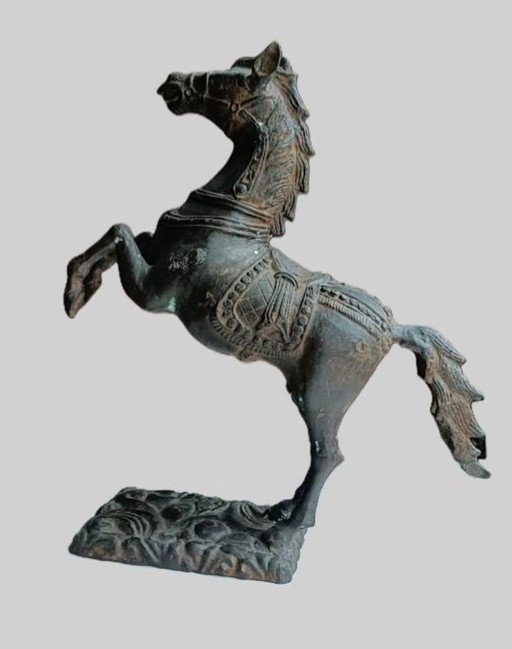 Bronze/metal statue of a rearing horse. Height 50 cm.