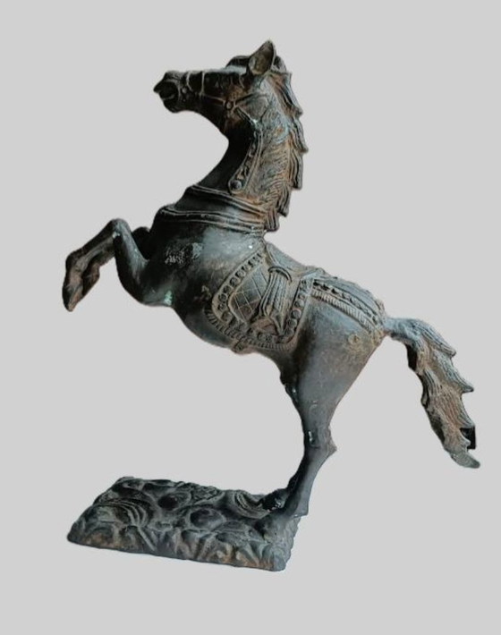 Image 1 of Bronze/metal statue of a rearing horse. Height 50 cm.