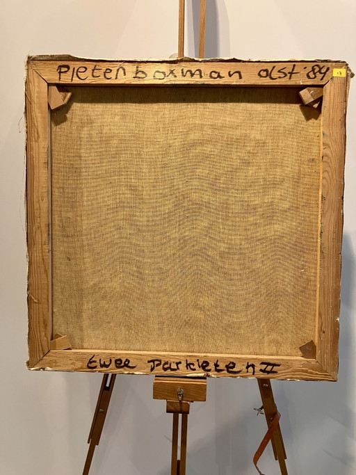 Pintura moderna de Pieter Boxman de 1984 titulada Dos periquitos.