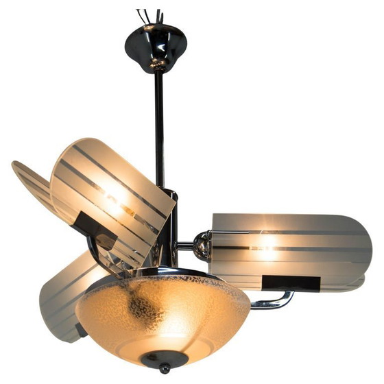 Image 1 of Lustre Art Déco rare, Tchécoslovaquie, années 1930