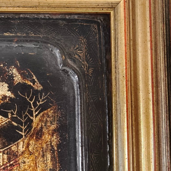 Image 1 of Impresionante par de paneles de estilo chinoiserie del siglo XIX con marcos dorados.