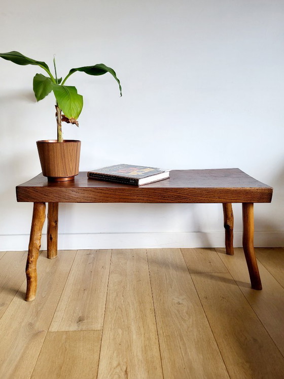 Image 1 of Houten bank, landelijke stijl, brutalist , massief hout, Frankrijk