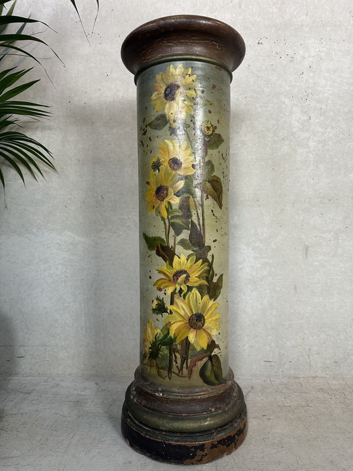 Antique French column - sunflowers