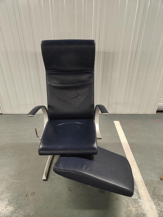 Image 1 of Rolf Benz relax blauw leren relax-fauteuil