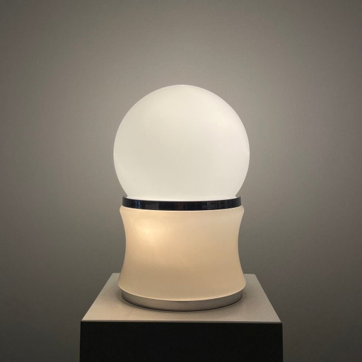 Lampada da tavolo in vetro e cromo di Goffredo Reggiani 1960