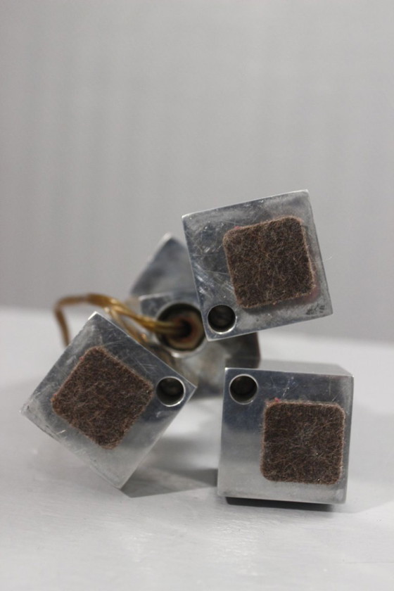 Image 1 of Pied de lampe moderniste modulable cubes acier chromé style Adnet Art Déco 1930s