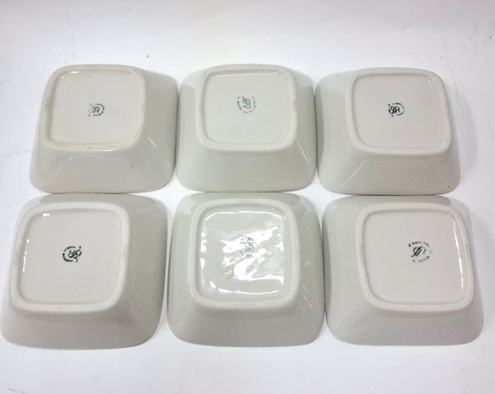 Image 1 of Vintage set of six square porcelain dessert bowls