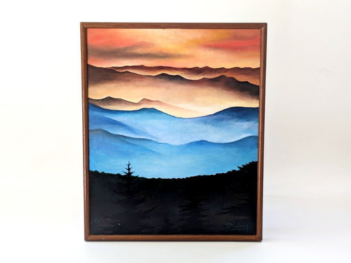 Peinture à l'huile vintage sur panneau | Paysage des Pyrénées françaises | Signée par l'artiste 1989