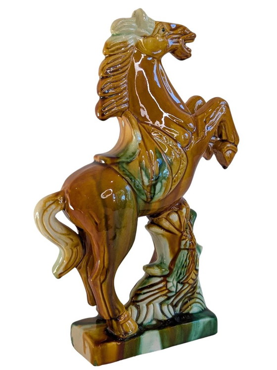 Keramisches Steigendes Pferd – Glänzend Glasierte Bildhauerei – Ceramic (photo 3 of 8)