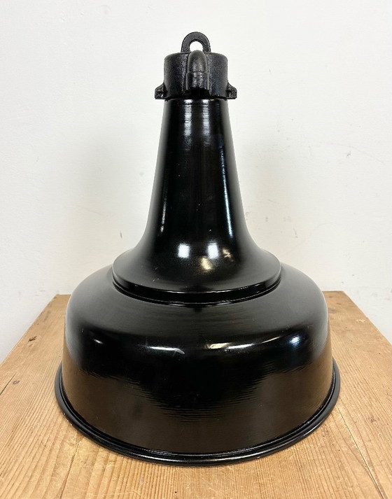 Image 1 of Industrial Black Pendant Factory Lamp with Cast Iron Top, 1970s