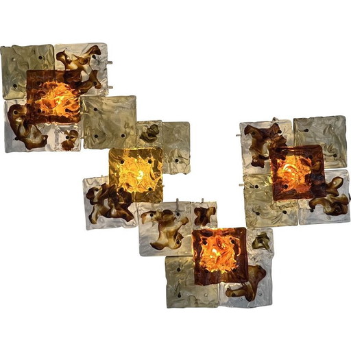 Set of 4 vintage metal wall lamps by Toni Zuccheri for Venini, Italy 1970