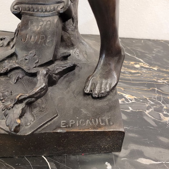 Image 1 of Sculpture “Gallic Warrior”, bronze, signed E. Picault, 19th century – France