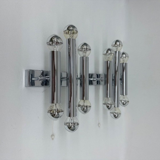 Image 1 of Paar Gaetano Sciolari Wandlampen Leuchter Chrom Rohr , 1970er Jahre