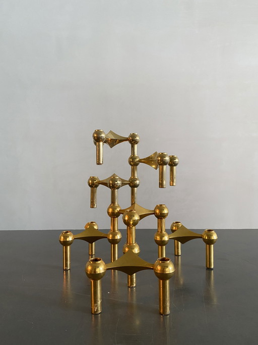 Caesar Stoffi für Fritz Nagel Seltener vergoldeter modularer Kerzenhalter, Deutschland, 1960er