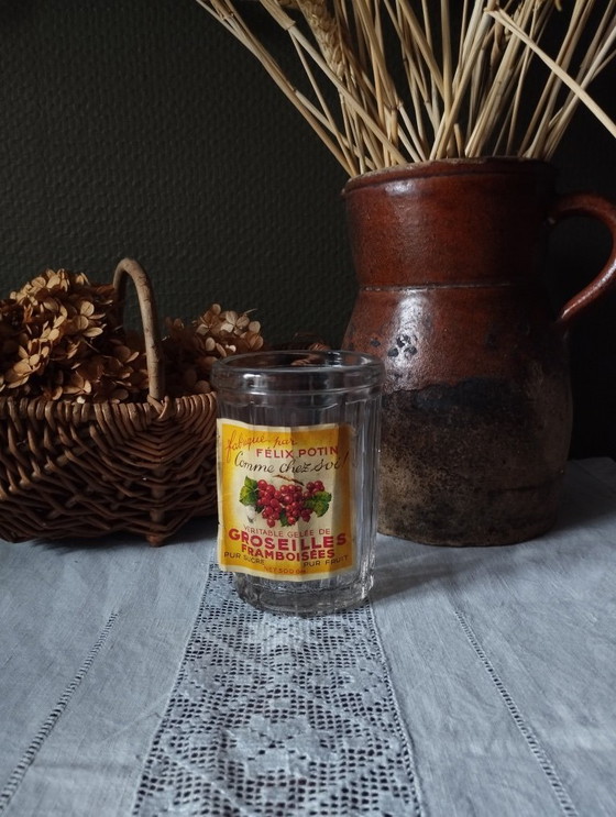 Image 1 of Félix Potin glass jam jar with paper label, 1950s