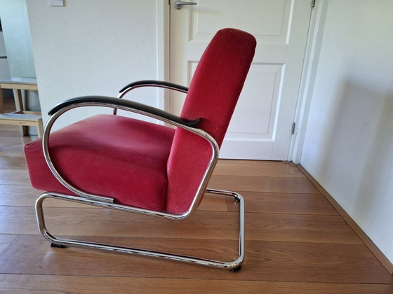 Image 1 of Dutch Originals Gispen 407 fauteuil rode ribstof