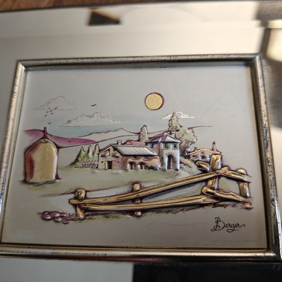 Image 1 of Vintage Berger Preziosi 3D Relief Artwork on Bevelled Mirror Frame, Italy, 16 × 13 cm