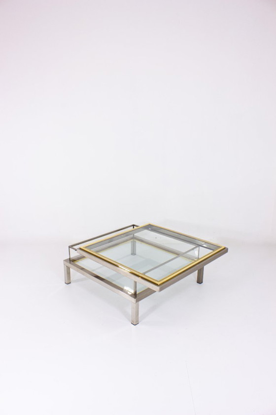 Image 1 of Brass and Chrome sliding top table