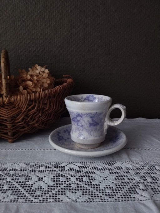 Taza y platillo brasero "Bryona" antiguo de Sarreguemines