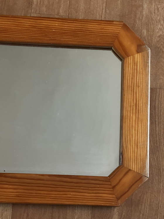 Espejo de pared octogonal grande de pino, década de 1970 – 103 × 40 cm – Wood, Glass (photo 12 of 13)