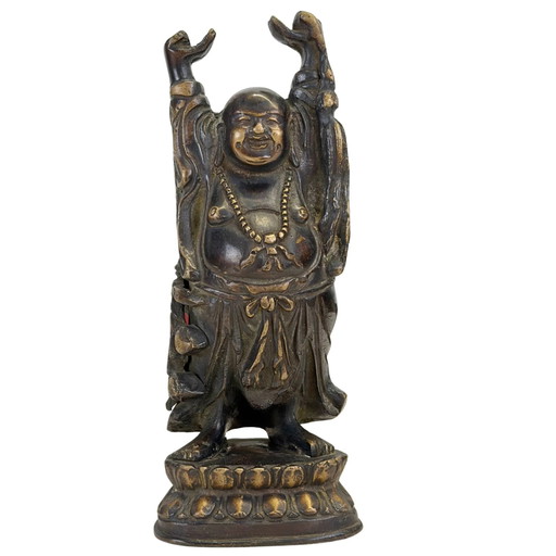 Estatua antigua de bronce de Budai China finales de la dinastía Qing 23cm