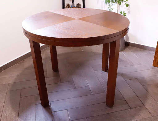 Round Dining Table from the 1960s with a Veneered Top 