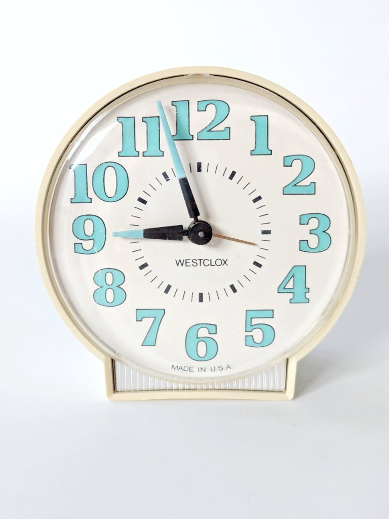 Vintage 1970s Westclox Alarm Clock | Cream and Turquoise, Made in