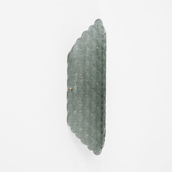 Image 1 of Pair of Aqua Green Murano Glass Wall Sconces with Textured Relief