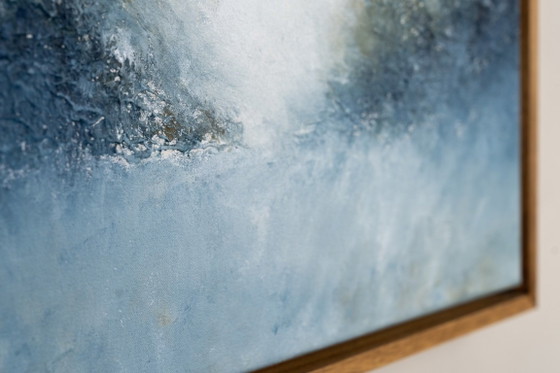Original Framed Blue Abstract Landscape Painting, Textured Acrylic on Canvas - A Detour (photo 8 of 17)