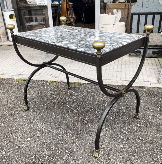 Wrought Iron Coffee Table with Marble Top, Italy 1980s – Brass, Vintage (photo 5 of 8)