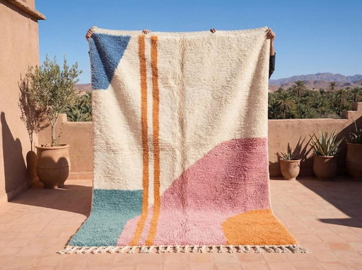 Alfombra marroquí Beni Ourain hecha a mano, artesanía tradicional, tamaño 150/250 cm.