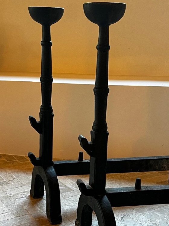 Image 1 of Pair of cast iron andirons, 19th century