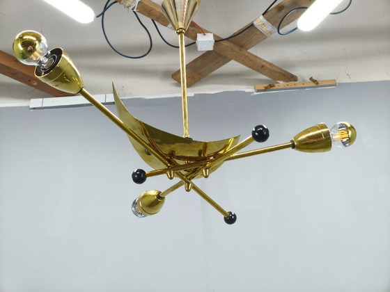 Image 1 of Italiaanse messing Sputnik-kroonluchter in Stilnovo-stijl, jaren 70