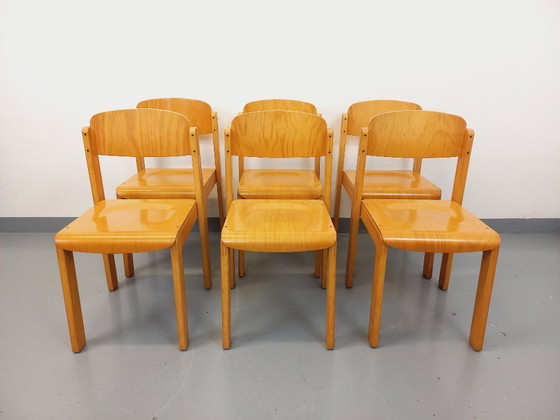 Image 1 of Set of 6 minimalist vintage beechwood chairs from the 70s and 80s