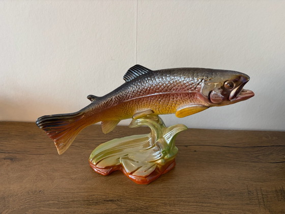 Large vintage ceramic trout in Hubert Bequet style, Artisan, Decorative Objects, Multi Color (photo 2 of 14)