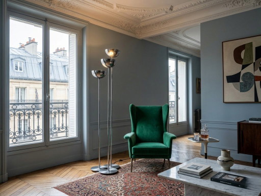 Lamperti 3-koloms chromen vloerlamp uit de jaren 70, ruimtevaarttijdperk Italiaans design