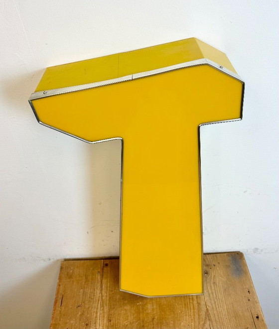 Image 1 of Large Vintage Yellow Illuminated Letter T, 1980s