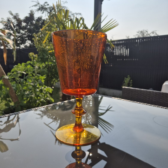 Image 1 of Vase vintage en verre soufflé – cristal bullé orange – circa 1970