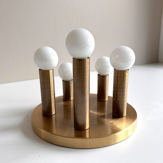 Image 1 of Lampe de plafond vintage Sölken Luminaires Flush Mount Laiton Brossé Mat 5-flamme Hollywood Regency