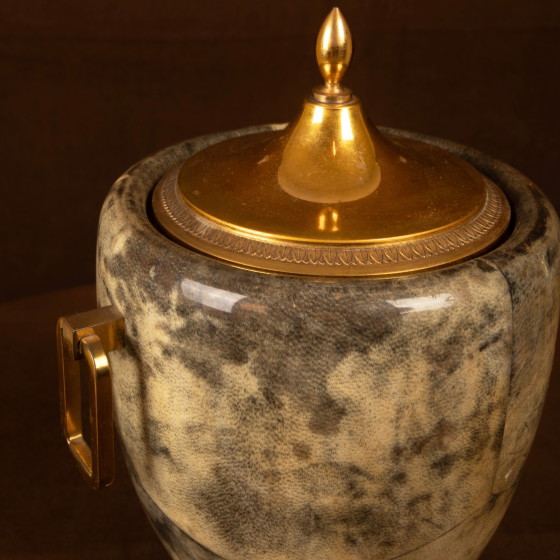Macabo Grijs Perkament & Messing Thermos Glacette, Cusano Milanino, Italië 1950 – Serveerwagens, Wood, Glass (photo 12 of 17)