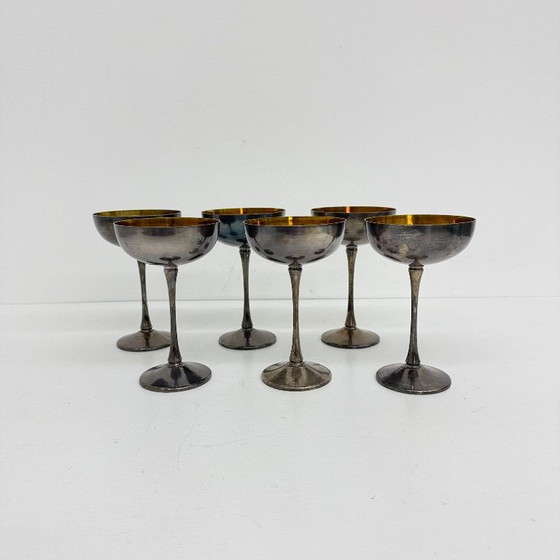 Image 1 of Set of 6 brass silver plated champagne coupes , 1970s Italy