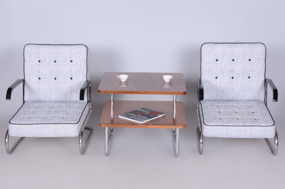 Set of Two Original Bauhaus Armchairs, by Mücke-Melder, Beech, Czech, 1930s – Textile, Wood (photo 7 of 17)