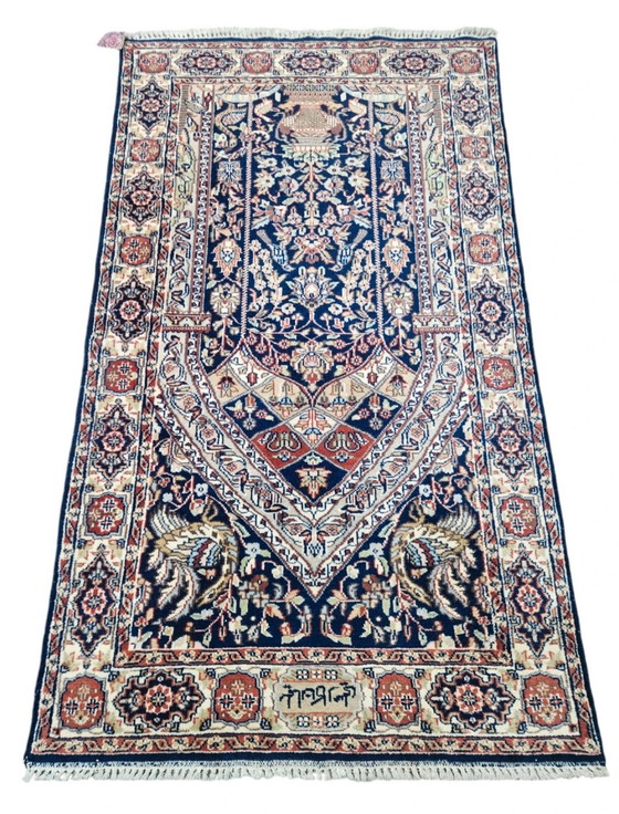 Image 1 of Handgeknüpfter orientalischer Wollteppich „Paradies“, blau-floral, 94 x 160 cm