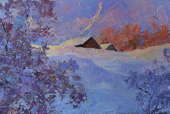 Original Oil Painting Winter Landscape Countryside Frosty Morning – Paintings & Drawings, Canvas (photo 5 of 7)