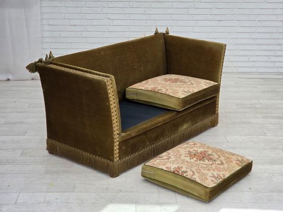 Image 1 of 1970s Danish 2-Seater "Spanish" Drop Arm Sofa, Furniture Velour