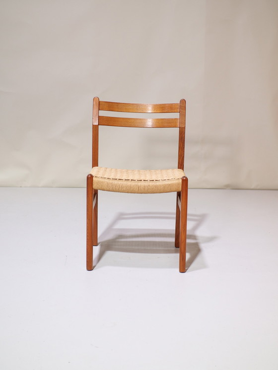 Image 1 of 4x Chaises de salle à manger Papercord Teck Danois Vintage