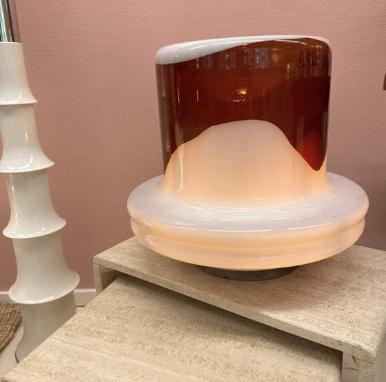 Image 1 of Lampadaire en verre ambre et lait - Robert Pamio