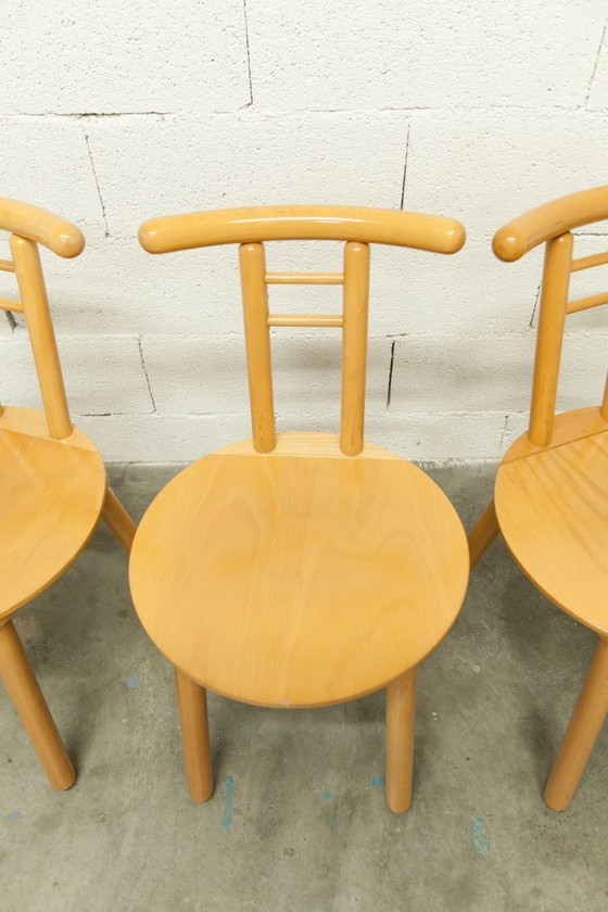 Image 1 of Page 1 of 30 Set of 3 minimalist chairs in light wood, 1980s Italy