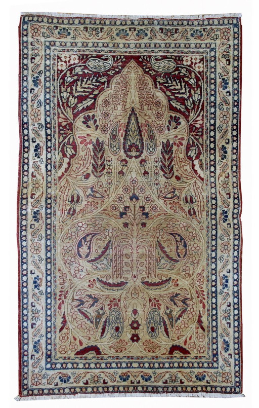 Tappeto persiano antico Kerman Lavar, fatto a mano, per la preghiera, 90 cm x 146 cm, anni 1880 - 1B524